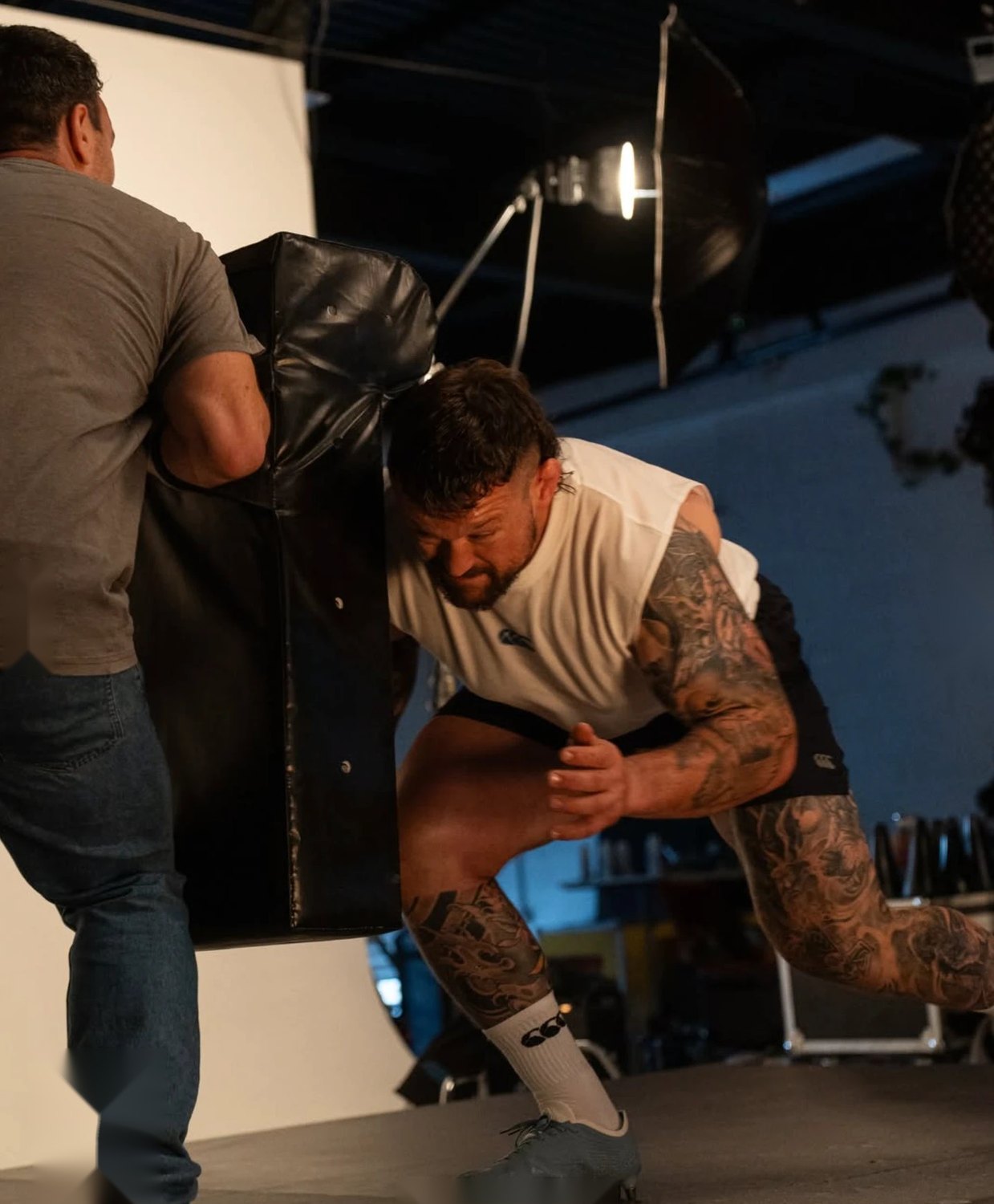 Tackle bag work on the Canterbury Blue Boot shoot, photograph by Angelina Bergenwall