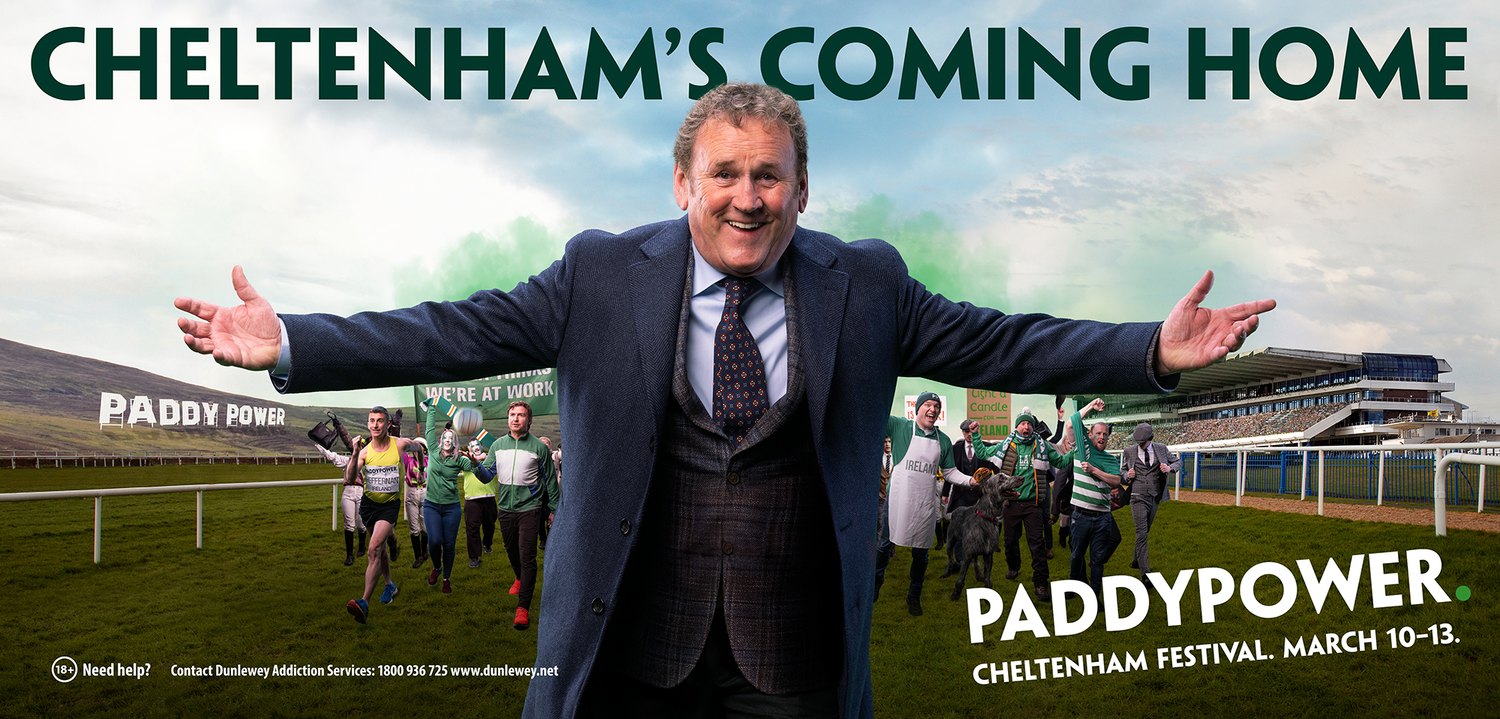 Paddy Power, Cheltenham's Coming Home billboard, retouch by DigiOp
