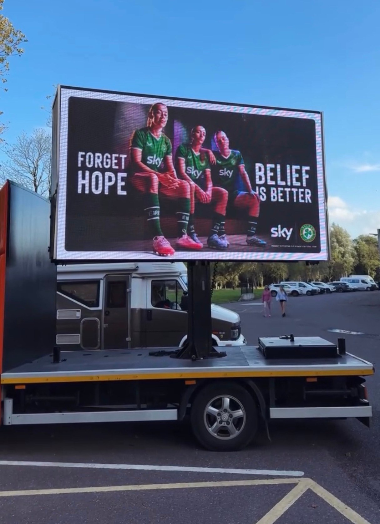 Sky's Belief is Better campaign with Ireland Football on a screen truck