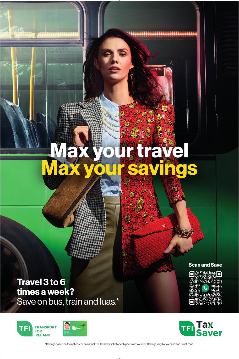 TFI TaxSaver, Max Your Travel Max Your Savings campaign for Transport for Ireland, photograph by Nick West, digital operating by DigiOp